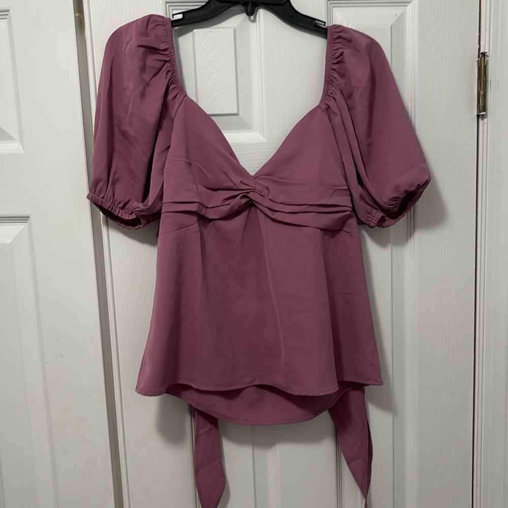 Wishlist Apparel Puff Sleeve Tie Back Blush Purple